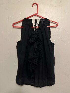 Robert Rodriguez Black Sleeveless Ruffle Tie Neck Sheer Flowy Blouse